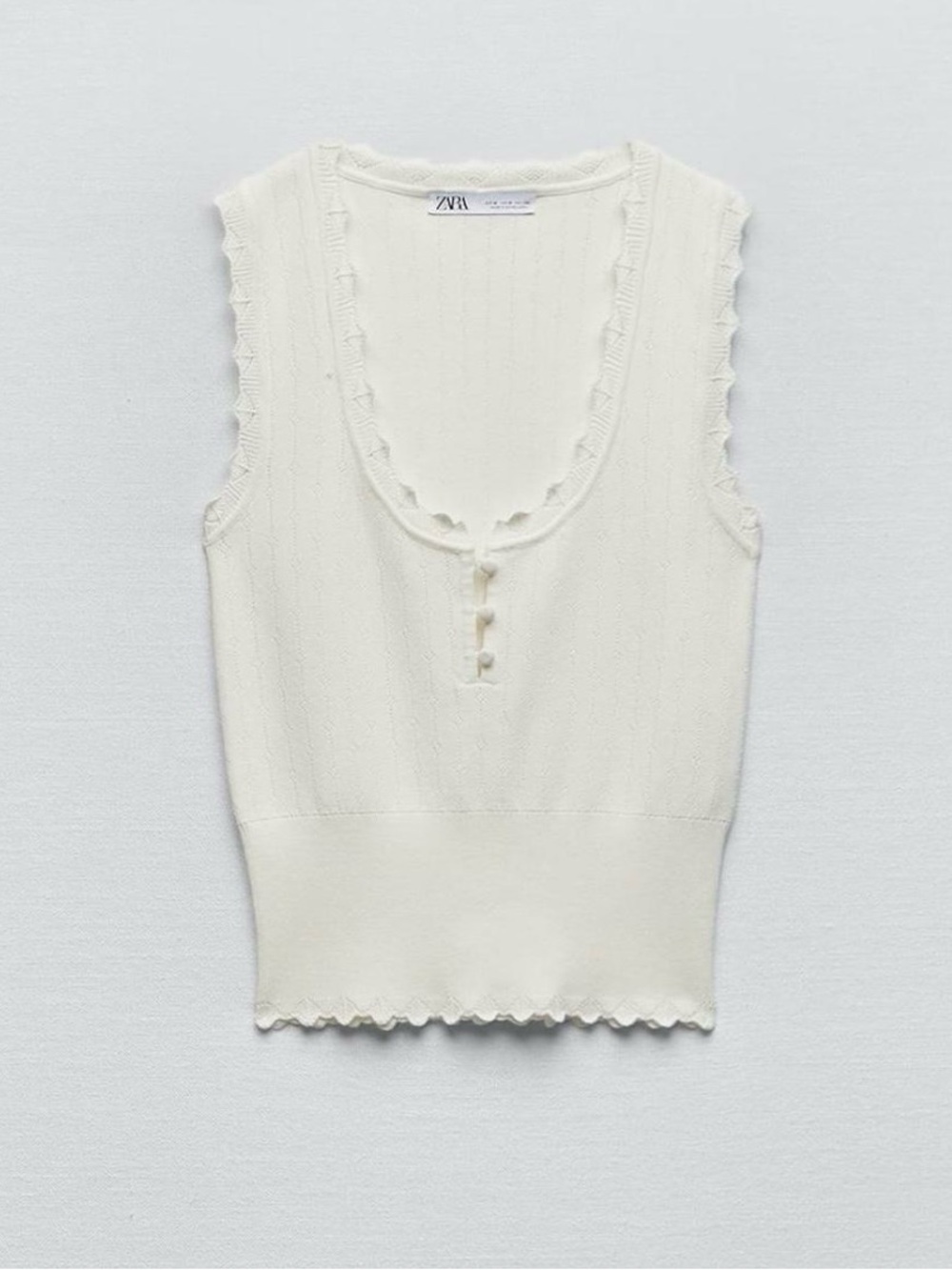 ZARA white pointelle knit top